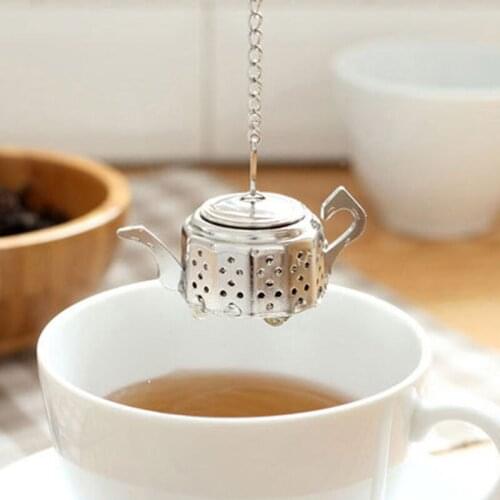Cute Stainless Steel Teapot Tea Infuser Spice Drink Strainer Herbal Filter&Tray