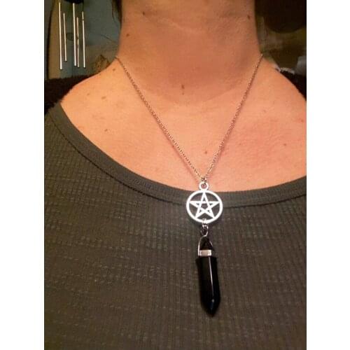 New bullet bullet hexagonal natural stone necklace magic five-pointed star pendant necklace ladies jewelry birthday gift M