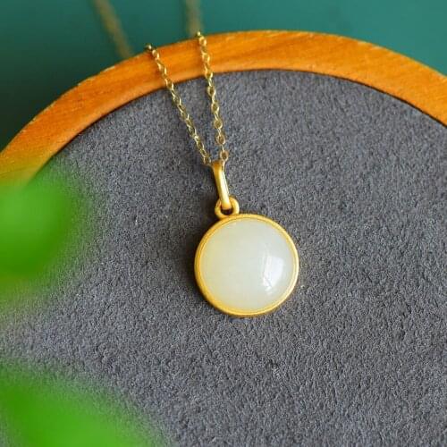 Hetian Jade Necklace Womens Sterling Silver Egg Noodle Pendant Special-Interest Design Simple Cold Style Clavicle Chain Small S