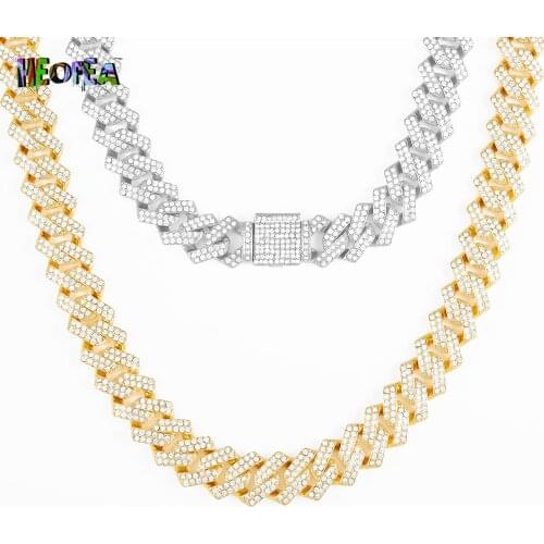 Iced Out Paved Rhinestones Cuban link Miami Curb Necklace Hip hop Jewelry Chain Rapper Gift Rock Gold Silver Color For Men Women
