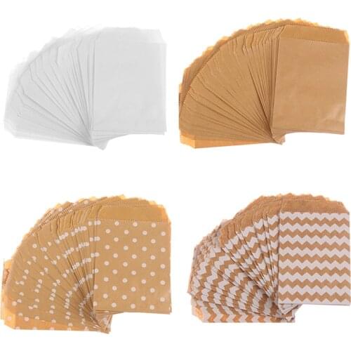 50Pcs 15*10CM Wave Dot Kraft Paper Candy Biscuit Bags Packing Pouch Popcorn Bag Birthday Wrapping Supplies Pastry Tool Wholesale