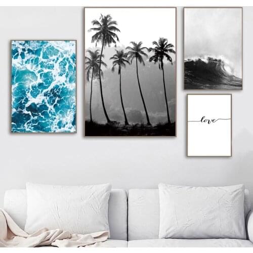 Palm Leaf Coconut Tree Ocean Wave Quote Wall Art Canvas Painting Nordic Posters And Prints Wall Pictures For Living Room Decor