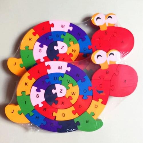 Puzzle 26pieces Wooden Assembly Alphanumeric Animal Snail Jigsaw Puzzle Childrens Kids Games Educational Toys P204