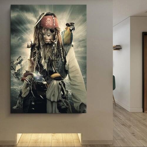 Pirate Captain Monkey Canvas Painting Funny Monkey Pictures Print Creativity Animal Posters Modern Home Decor Wall Paintings