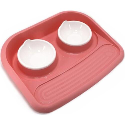 Portable Pet Feeder Plastic Dual Port Feeder Water Drinking Feeding Basin Bowls For Cats Pet Dogs