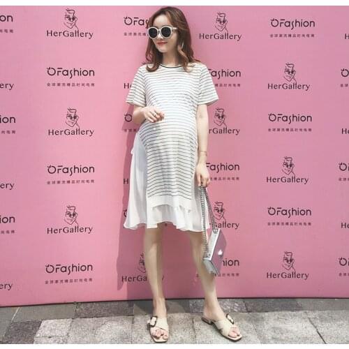 Maternity Striped Top Maternity Dress Cotton Summer Patchwork Chiffon Dress Pregnant Clothes Big Size Dress For Pregnant Women