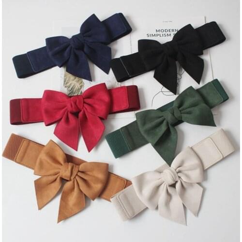 Elastic Waistband for Dress Accessories Women Navy Blue Red Black Wide Corset Korean Belt with Big Bow