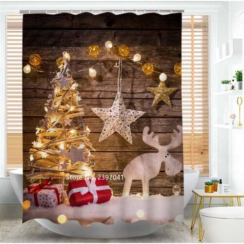 Christmas Tree Santa Claus Snow Man Waterproof and Mildew Proof Shower Curtain Modern Style Animal Shower Curtain with Hook