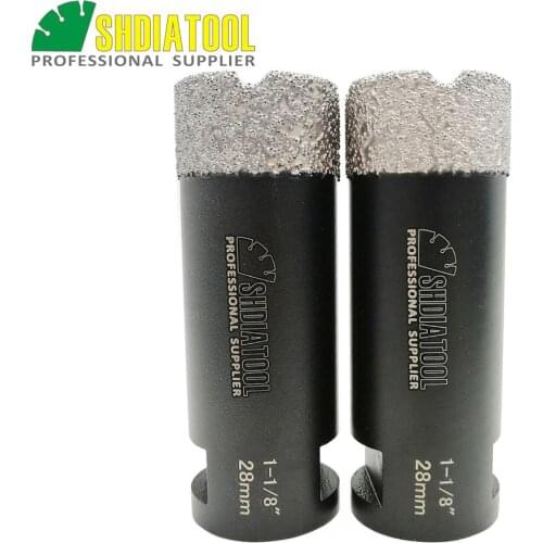 SHDIATOOL 2pcs 5/8-11 Thread Dia 1-1/8"/28mm Vacuum Brazed Dry Drilling Bits Drill Core Bits Ceramic Tile Granite Hole Saw