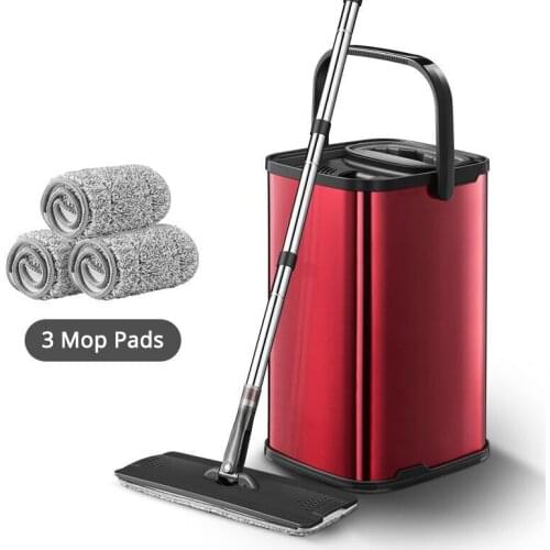 Stainless Steel Flat Mop Set Free Hand Washing Mops Microfiber Cleaning Cloth Cleaning Tools For Household Hardwood Floors