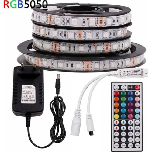 5M 10M RGB LED Strip Light DC 12V SMD 5050 2835 60Leds/Meter Flexible Led Ribbon Diode Tape + Remote Control +EU/UK/US Adapter