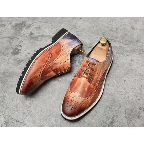 New Fashion Mens Colorful brogue lace-up Platform oxford shoes Male Dress Wedding prom Homecoming Shoe Sapato Social Masculino