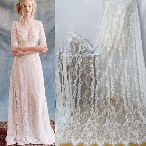 High quality fine strands soft eyelash lace fabric elegant European mesh fabric white 1.5*3 meters