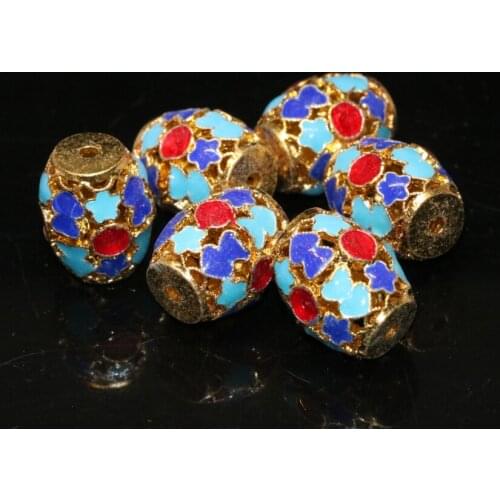 High quality barrel rice shape cloisonne carved flower colorful accessories beads 5pcs 14*17mm wholesale price diy jewelry B2372
