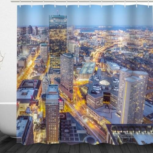 Busy Victoria Harbour Night View Design Custom Shower Curtain Bathroom Waterproof Mildewproof Polyester Fabric With 12 Hooks