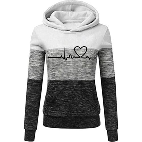 Sweatshirts Autumn Winter Hoodies Long Sleeve Ladies Pocket Patchwork Hooded Sweatshirt Female Outwear
