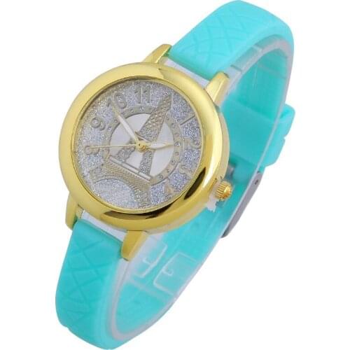 Gnova Silicone Rhinestone Silver color Crystal Elegant Eiffel Tower Analog Quartz Wristwatch Luxury fashion Woman A128