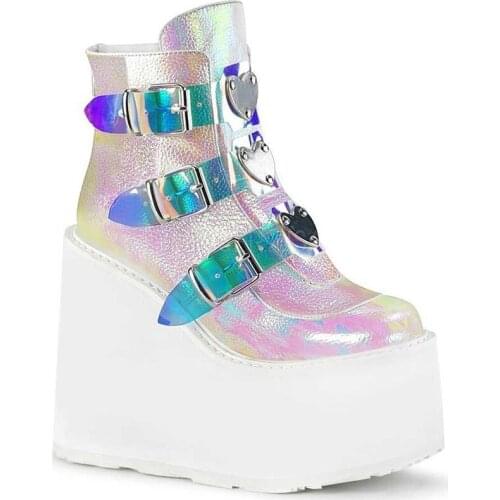 Winter buckle and ankle boots womens punk womens platform boots wedge high heels PU womens boots