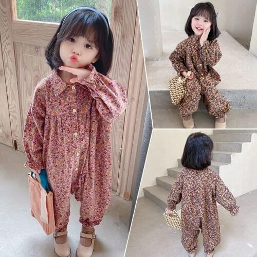1-5 Years Baby Rompers Flower Sleepsuit Fashion Turndown Collar Cute Korean Little Girl Romper Infant Jumpsuit Cotton Clothing
