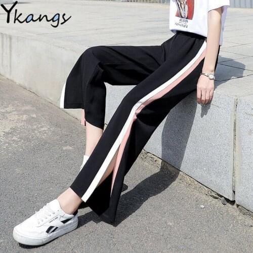Side Split Joggers Elastic High Waist Pants Women Wide Leg Pants streetwear Casual Korean Fashion Trousers Women Baggy Pants