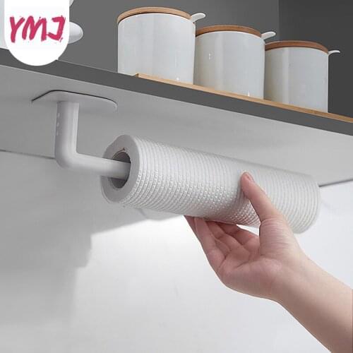 1Pc Paper Towel Holder for Kitchen Self-adhesive Accessories Under Cabinet Roll Rack Toilet Tissue Hanger Bathroom Storage Rack