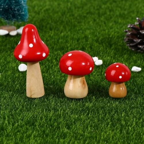 3pcs Wooden Mini Mushroom Miniatures Fairy Garden Terrarium Resin Craft Decor