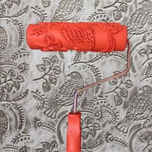 7 inch Bird Texture Paint Embossing Roller DIY Patterned Paint Roller Decorative Art Rubber Texture Roller for Wall Decoration