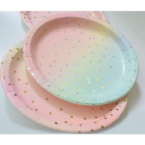 8 Pc Iridescent Foil Dot Mermaid Party Decoration Cake Dish Disposable Paper Plates Cups Birthday Gender Reveal Favors
