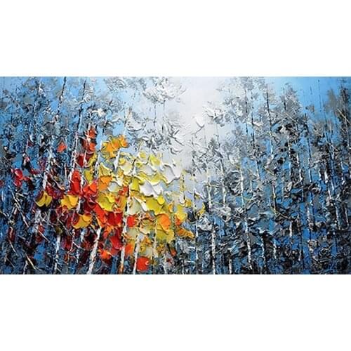 Abstract Textured Blue Forest Oil Pianting On Canvas 100% Hand Painted Modern Decorative Trees Wall Art Picture For Living Room