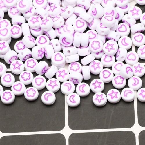 White Round 4x7mm Mixed Purple Star/Heart/Moon Pattern Loose Acrylic Beads For Jewelry Making DIY Necklace Bracelet Accessory