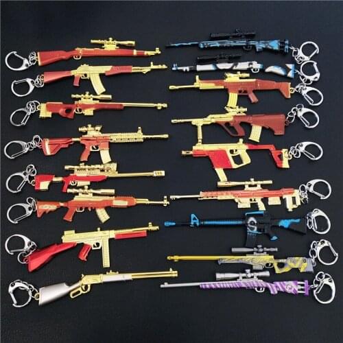 Game PUBG Keychain New Skin Colorful Alloy Keyring llaveros 98K AWM SCARL Gun Model Key Chains PUBG Gifts Souvenir 12CM Pendant