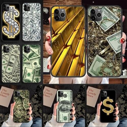 Money Dollars Phone Case Cover Hull For iphone 5 5s se 2 6 6s 7 8 12 mini plus X XS XR 11 PRO MAX black soft Etui silicone