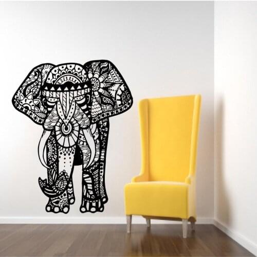 Decorative Wall Stickers Art Vinyl Wall Mural Elephant Wall Indian Mandala Symbol Living Room Poster LX340