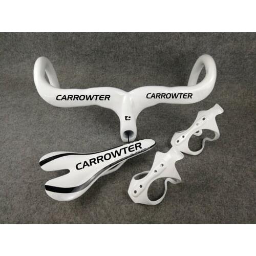 UD Glossy White with Black CARROWTER carbon Handlebar Road Bike Saddle Seat Water Bottle Cages Holders for Your Selection