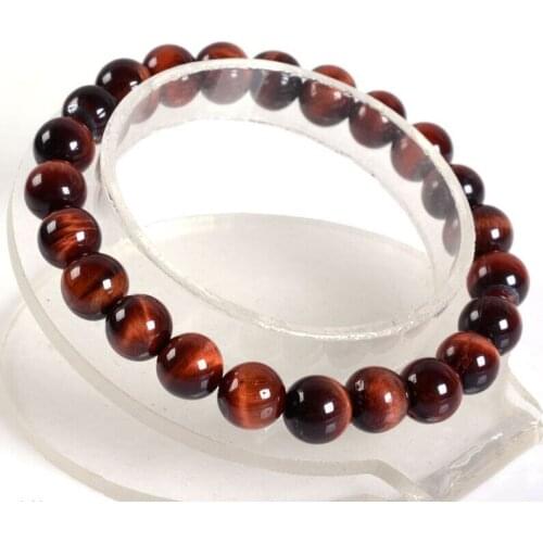 Handmade 10mm Natural Red Tigers Eye Stone Round Beads Stretchy Bracelet 7.5"