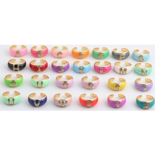 Enamel CZ Paved Initials 26 Alphabet Diy Name Ring For Women Candy Color Fashion Jewelry Engagement Band CZ Letter Finger Ring