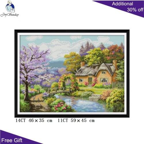 Joy Sunday The Riverside Lodge Cross Stitch FA041 14CT 11CT Counted and Stamped Home Decor Cabin Needlework Cross Stitch kits