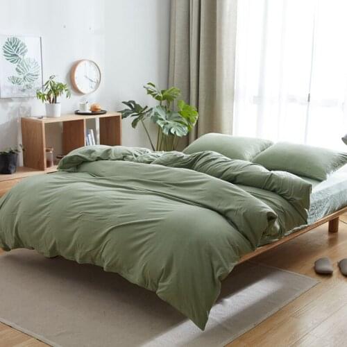 Fresh green bedroom set 4 pieces duvet cover sets solid color 100% Cotton bedding set jersey knitted linens queen king fitted
