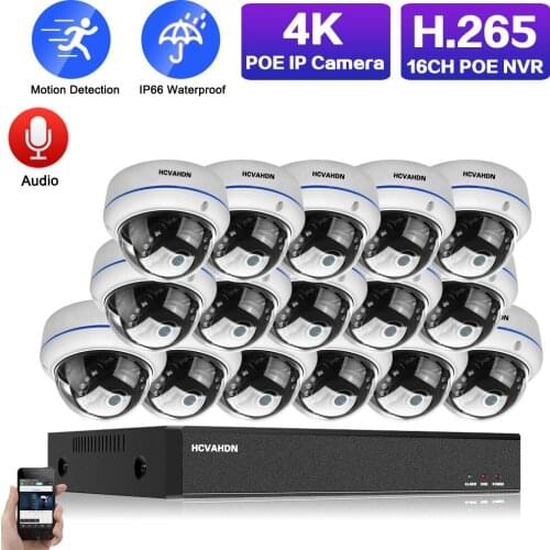 H.265 CCTV Camera Security System Kit 4K 16CH POE NVR Kit outdoor Audio waterproof IP Dome video Surveillance Cameras System Set