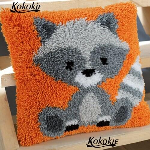 Latch hook rug stitch throw pillow fox cushion embroidery 3d Cross-stitch Cushion Mat Crocheting Rug Yarn Pillowcase