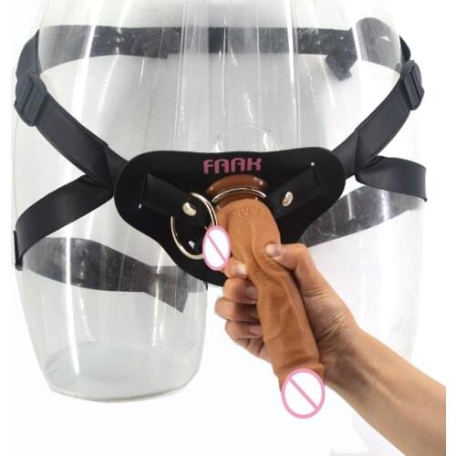 FAAK Lesbian leather strap on dildo soft silicone realistic penis harness pants adult game sex toys for women couples sex shop