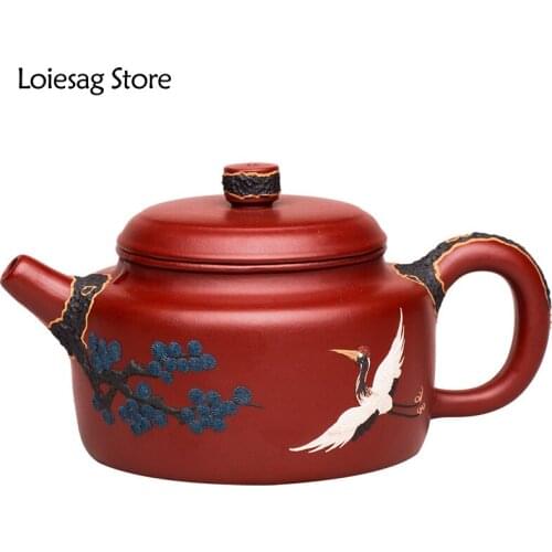 Loiesag 200ml Yixing Purple Clay Handmade Songhe De Zhong Pot Raw Ore DaHongPao Health Pot Beauty Pot Kung Fu Tea Set Zisha Pots