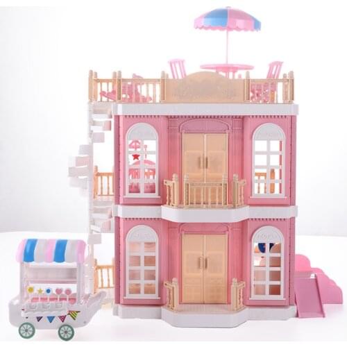 Baby DIY Doll House Accessories Pink Blue Princess Villa Handmade Construction Miniature Furniture Dollhouse For Children Gift