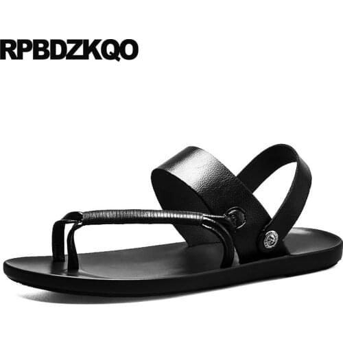 Men Sandals Leather Summer Runway Water Slippers Designer Slides Waterproof Black Flat 2018 Breathable Casual Brown Shoes Strap