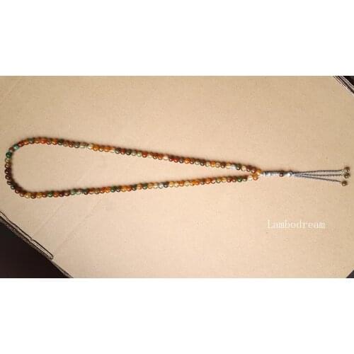 NEW Fashion Natural Red Green agates beads Islamic muslim 99 prayer bead tashih Rosary beads Allah stone Necklace Jewelry gift