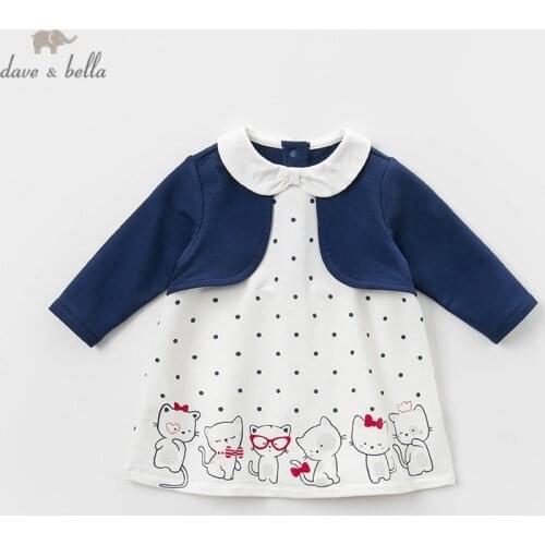 DB12955 dave bella spring baby girls princess dots cartoon dress children fashion party dress kids infant lolita clothes