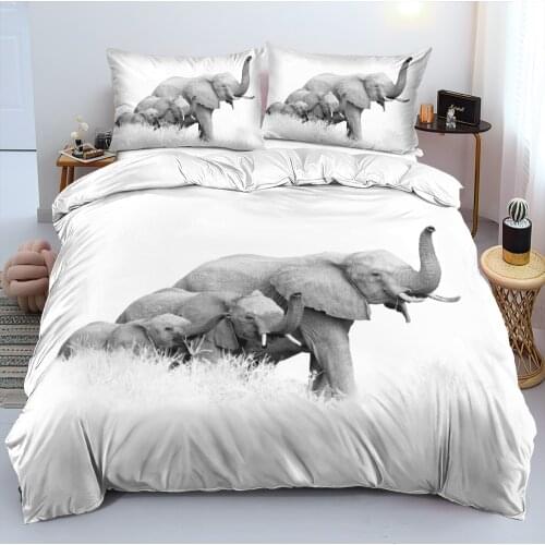 3D Custom Elephant Beddings Comforter Cases Sets Quilt Covers White Pillow Shames Set Full King Queen Double Size Bedclothes