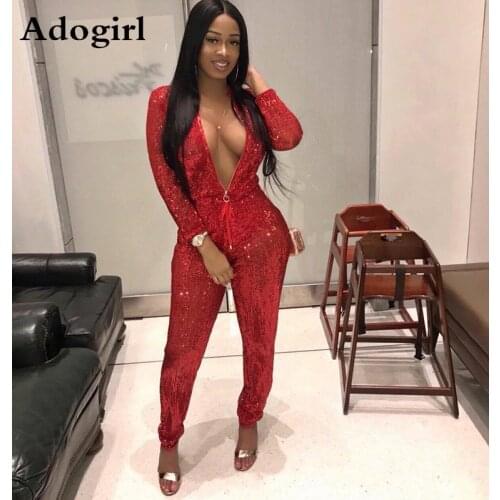 Christmas Red Zipper Turtleneck Jumpsuit Long Sleeve Fashion Female Casual Romper Night Club Party Overalls Plus Size S-3XL