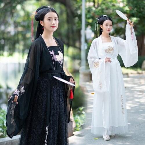 Shirt with double breasted and waist length Ru skirt black and white traditional daily Han suit female Han elements