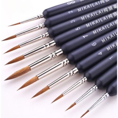 MIKAILAN Wolf Hair Hook Line Brush Pen Fine Hand-painted Round Tip Watercolor/Oil Drawing Painting Brush Pen DIY Art Supplies